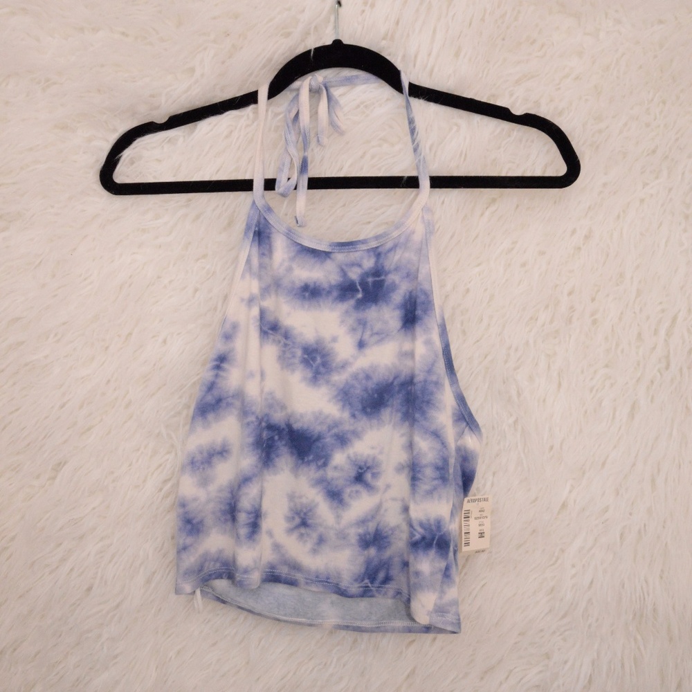 Aeropostale Blue&White tie dye halter crop -M- NWT